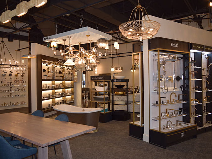 Light and plumbing fixtures at Hughes Supply Huntersville NC Plumbing Showroom