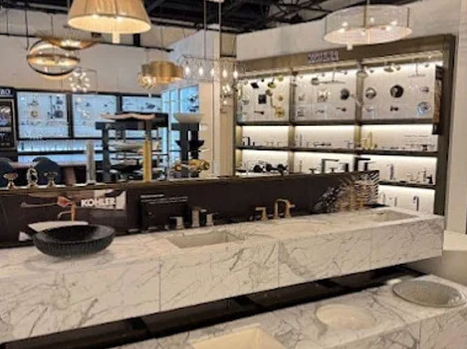 Wide view of kitchen and bath plumbing fixtures at Hughes Supply Huntersville NC