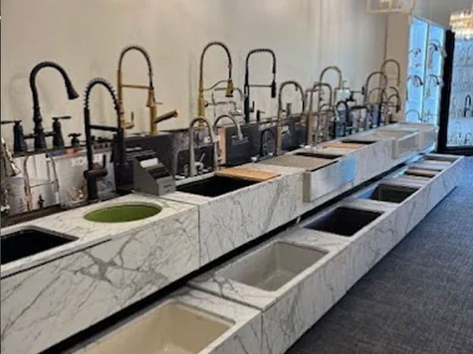 Hughes Supply Huntersville NC kitchen sink display in Showroom